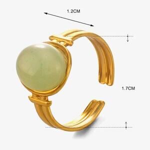 Sunburst Stone Ring - 18K Gold Adjustable Stainless Steel Jade